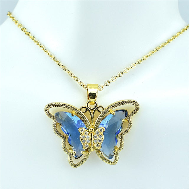 Necklace: Crystal Glass Butterfly