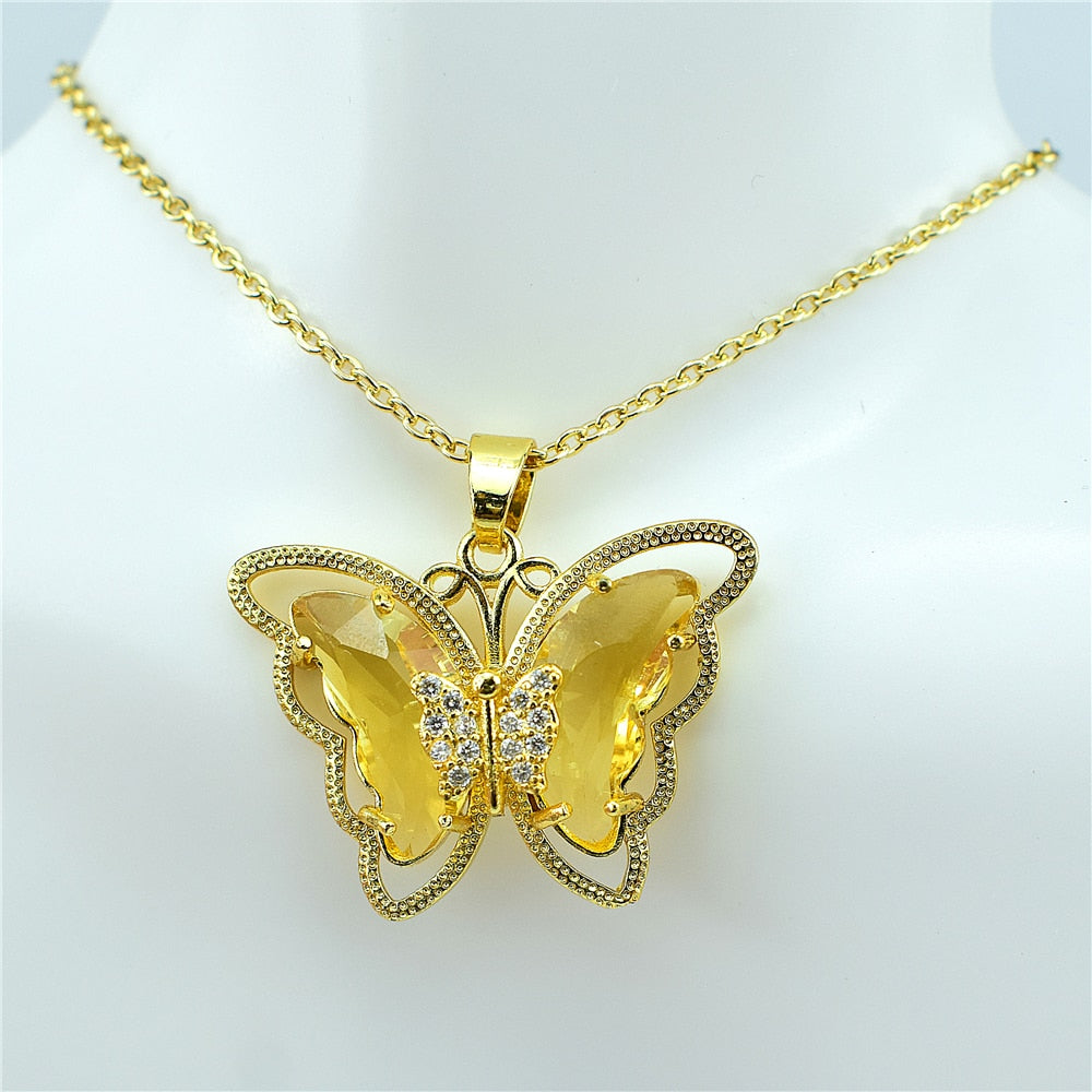 Necklace: Crystal Glass Butterfly