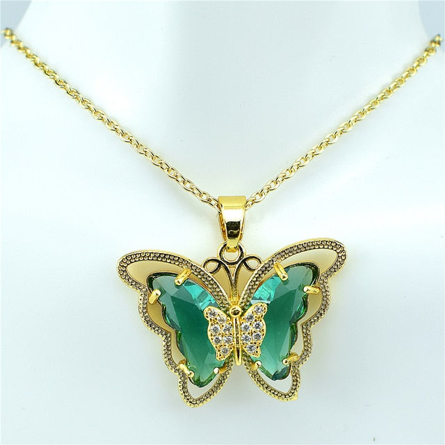 Necklace: Crystal Glass Butterfly