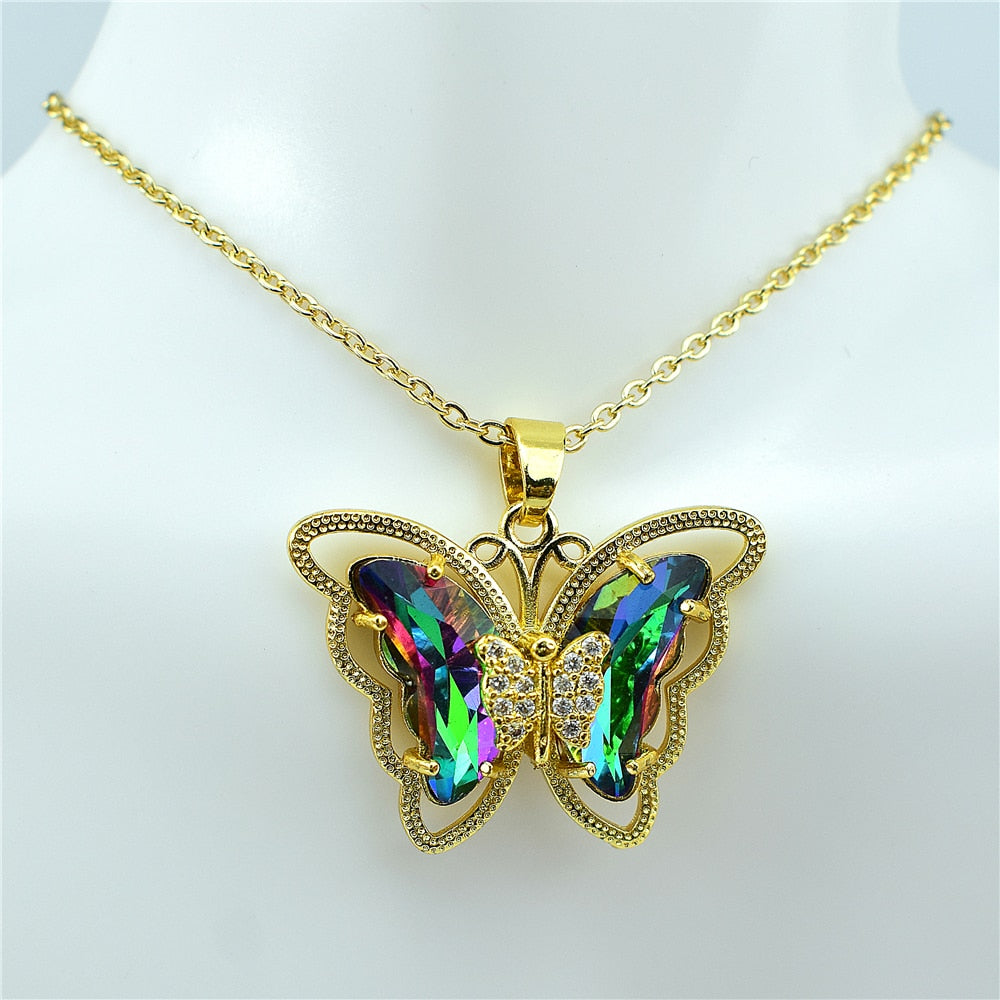 Necklace: Crystal Glass Butterfly