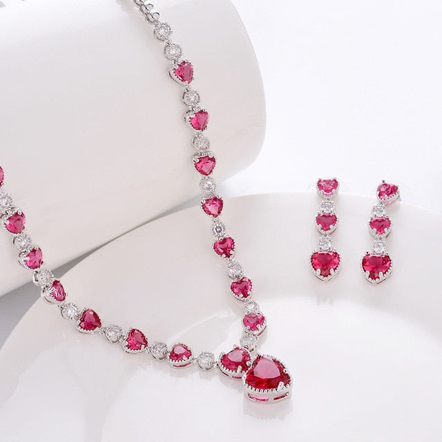 Necklace and Earing Set: Cella City's 925 Sterling Silver Gemstone Hollow Heart