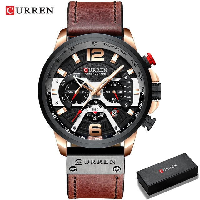 Watch - Military Leather Chronograph Wristwatch