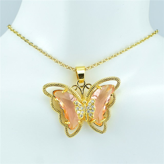 Necklace: Crystal Glass Butterfly