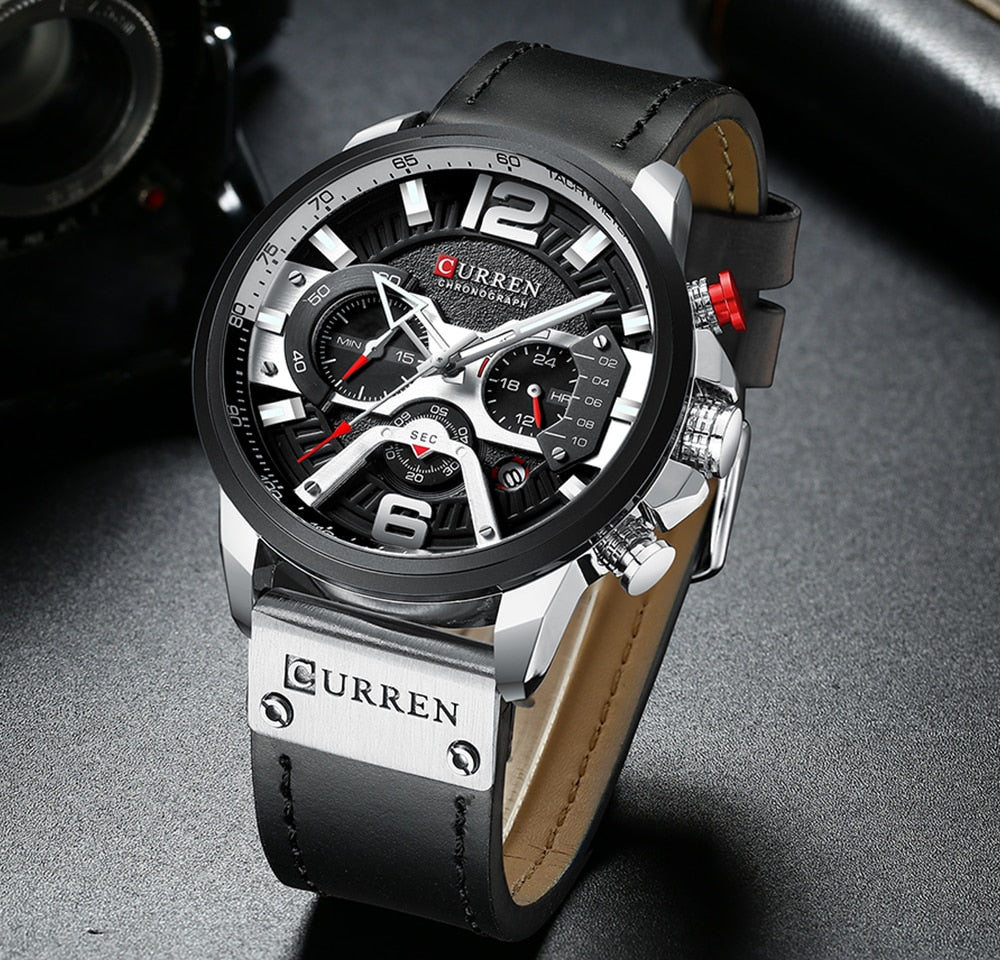 Watch - Military Leather Chronograph Wristwatch