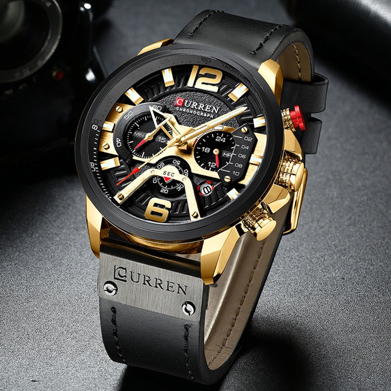 Watch - Military Leather Chronograph Wristwatch