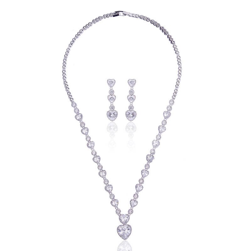 Necklace and Earing Set: Cella City's 925 Sterling Silver Gemstone Hollow Heart