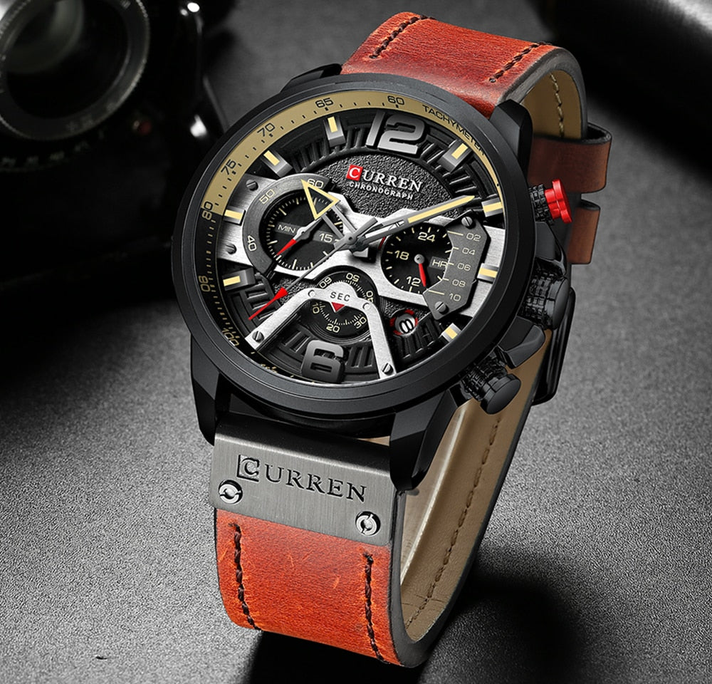 Watch - Military Leather Chronograph Wristwatch