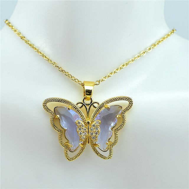 Necklace: Crystal Glass Butterfly