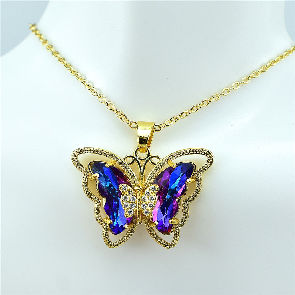 Necklace: Crystal Glass Butterfly