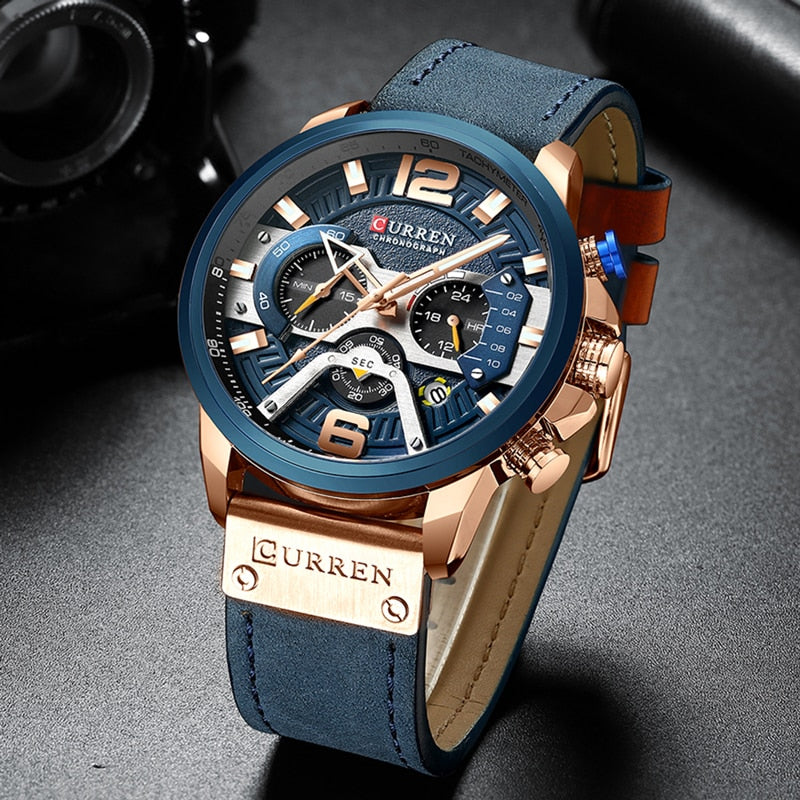 Watch - Military Leather Chronograph Wristwatch