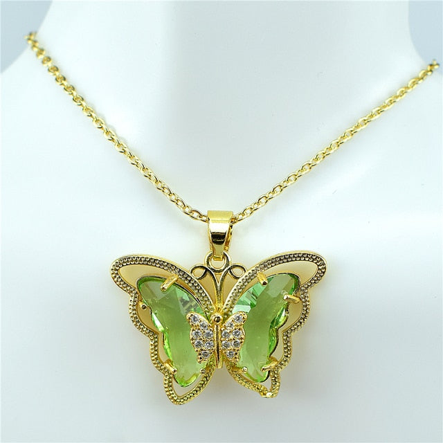 Necklace: Crystal Glass Butterfly