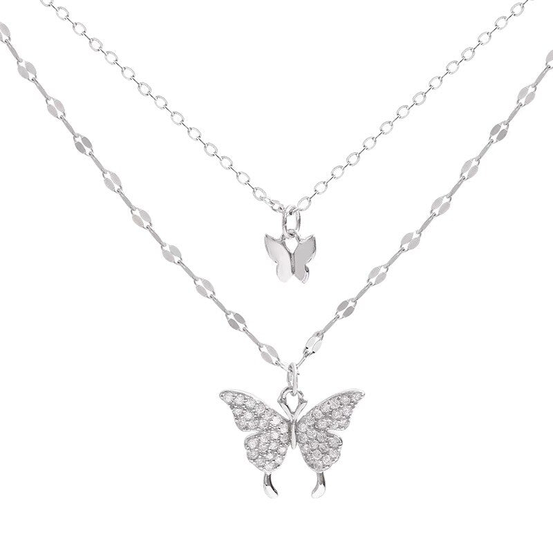 Necklace - Butterfly Double Layer Chain