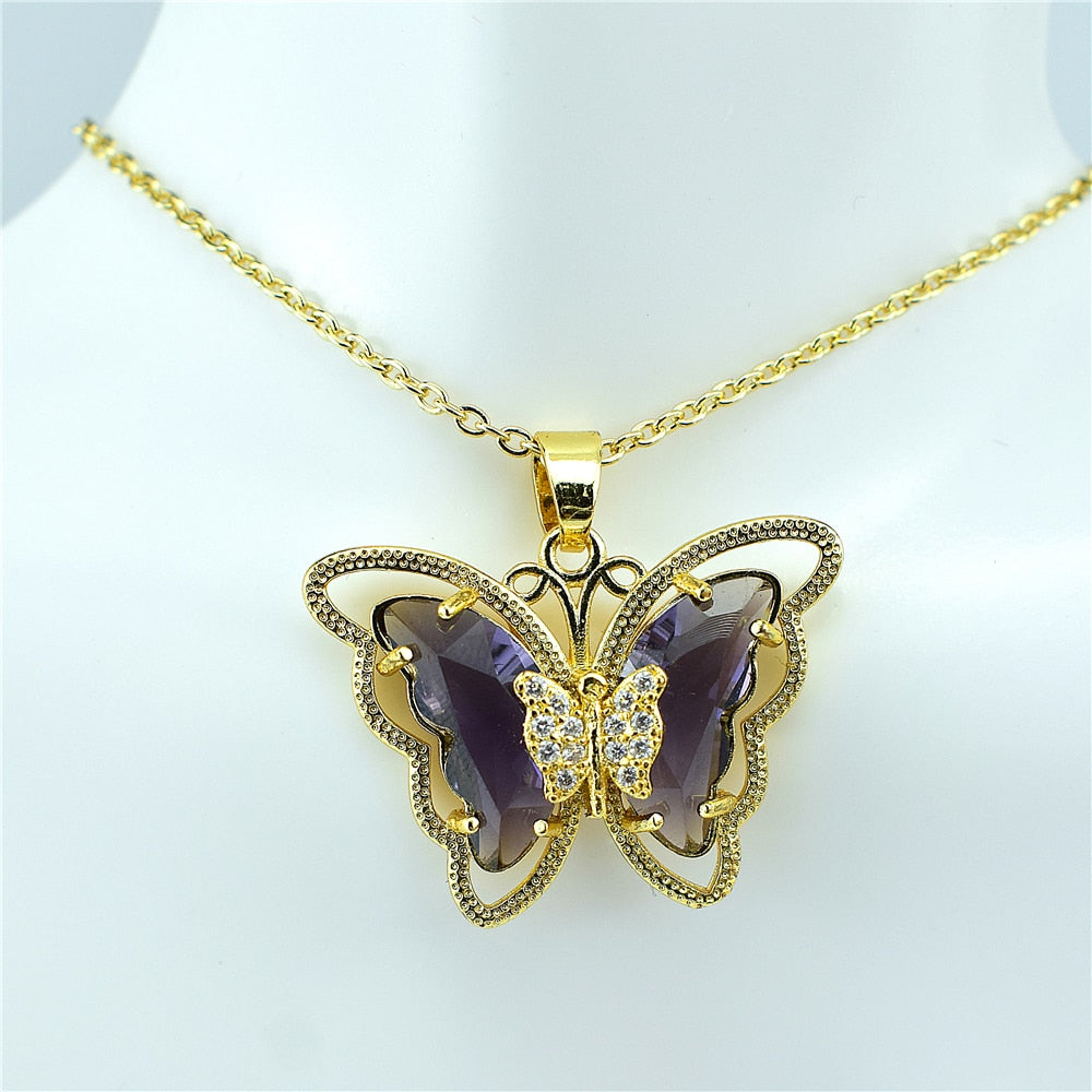 Necklace: Crystal Glass Butterfly