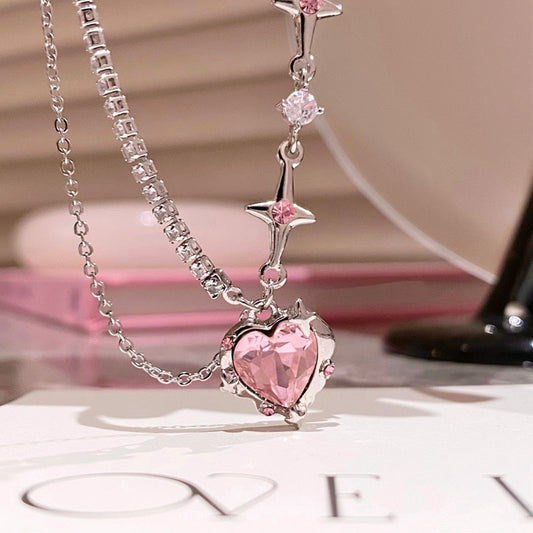 Necklace - Pink Heart Crystal