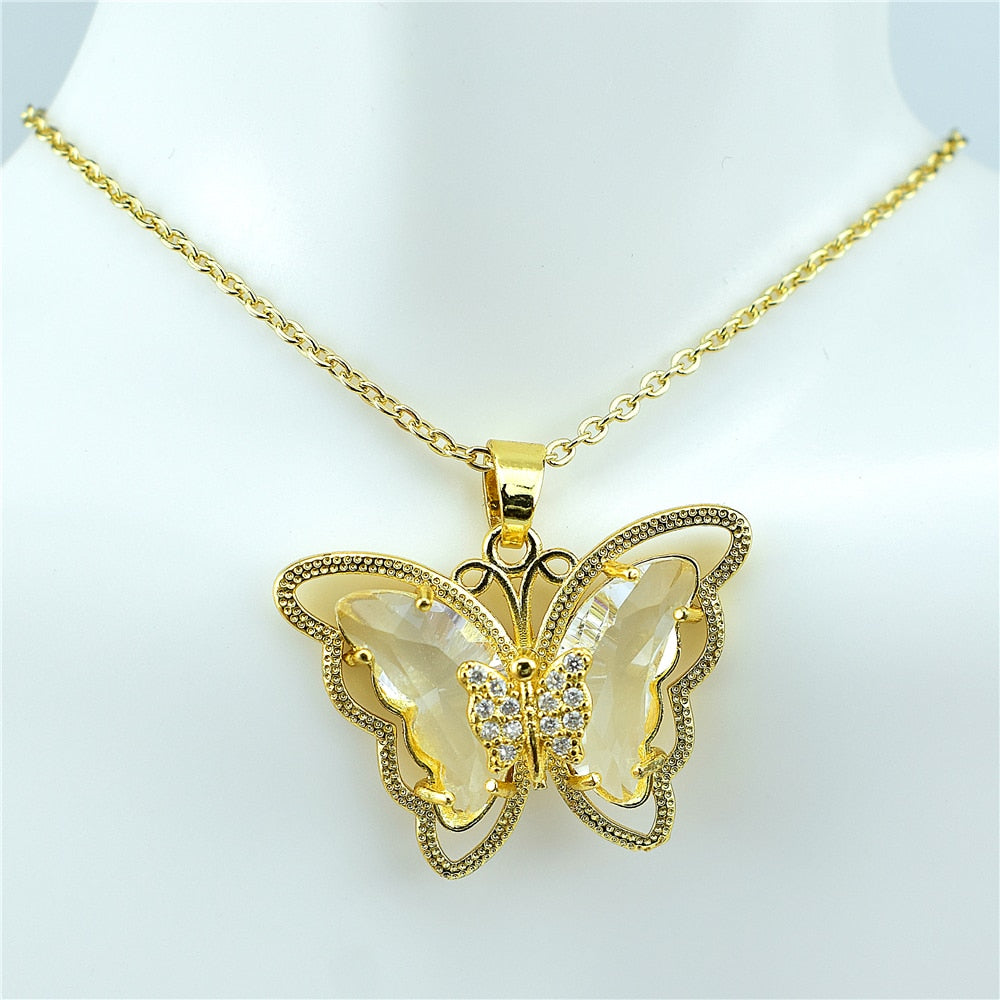 Necklace: Crystal Glass Butterfly