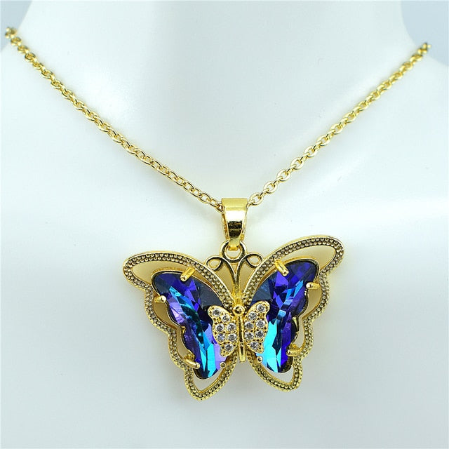 Necklace: Crystal Glass Butterfly