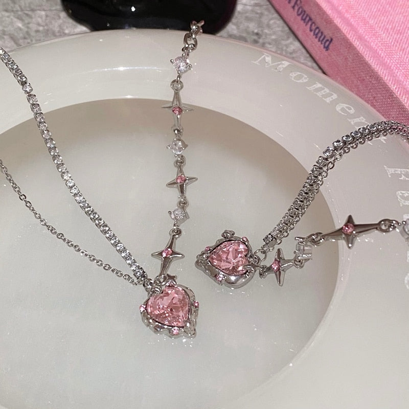 Necklace - Pink Heart Crystal