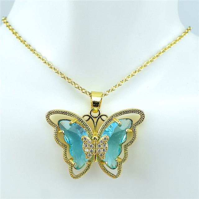 Necklace: Crystal Glass Butterfly