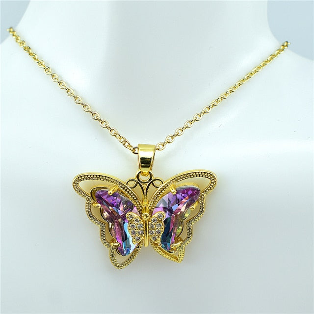 Necklace: Crystal Glass Butterfly