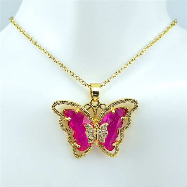 Necklace: Crystal Glass Butterfly