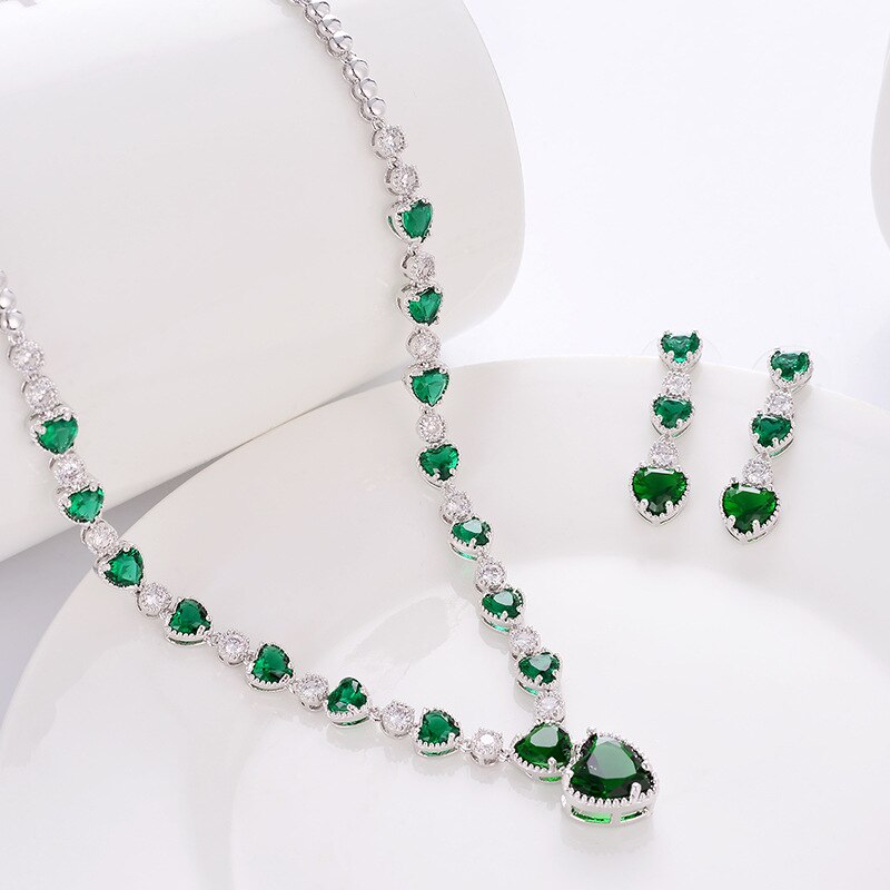 Necklace and Earing Set: Cella City's 925 Sterling Silver Gemstone Hollow Heart