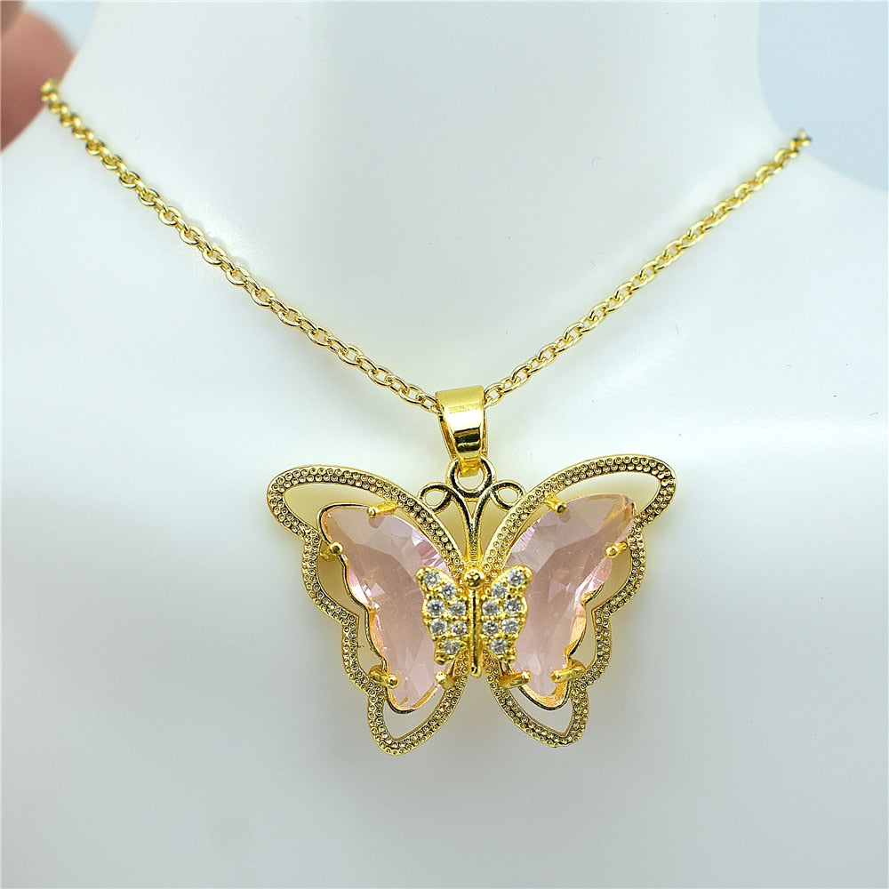 Necklace: Crystal Glass Butterfly