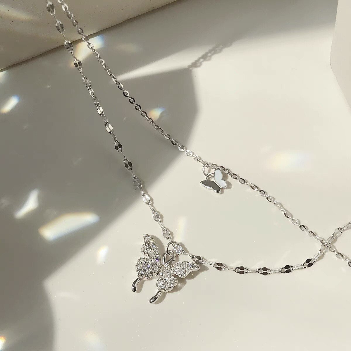 Necklace - Butterfly Double Layer Chain